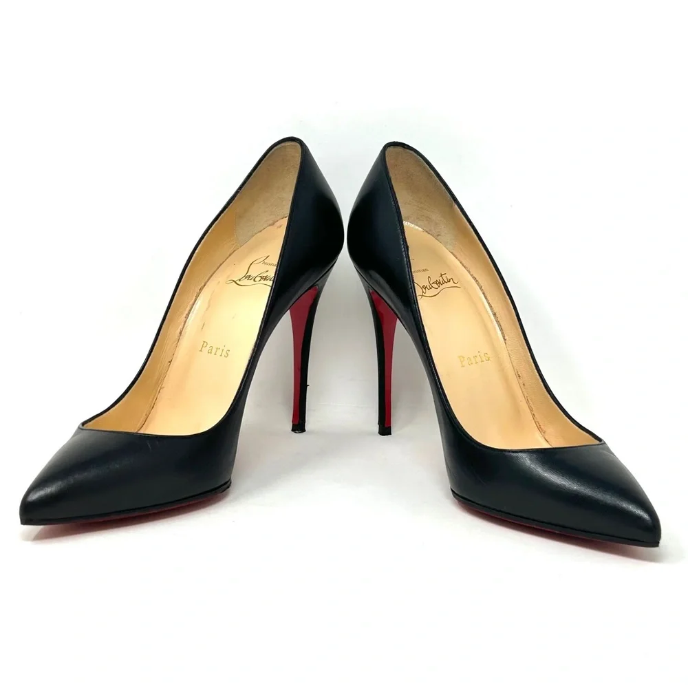 Christian Louboutin Pigalle Follies 100 Black Leather Pump Heels 37.5 - Picture 4 of 4